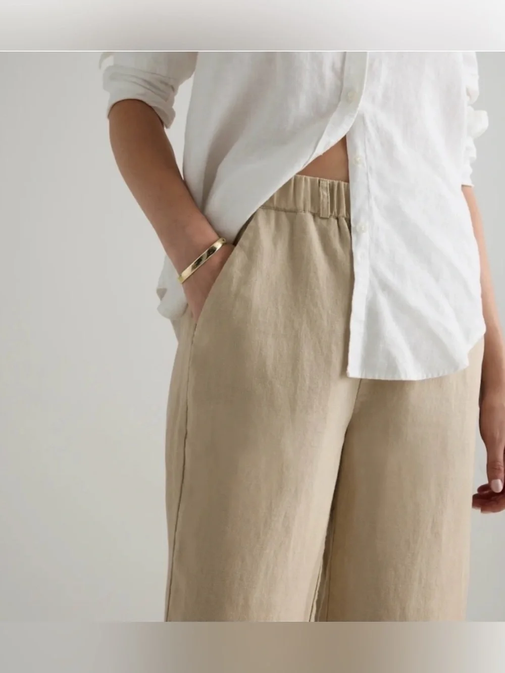 Quince Women's 100% European Linen Tapered Ankle Pants Driftwood M NWT coastal